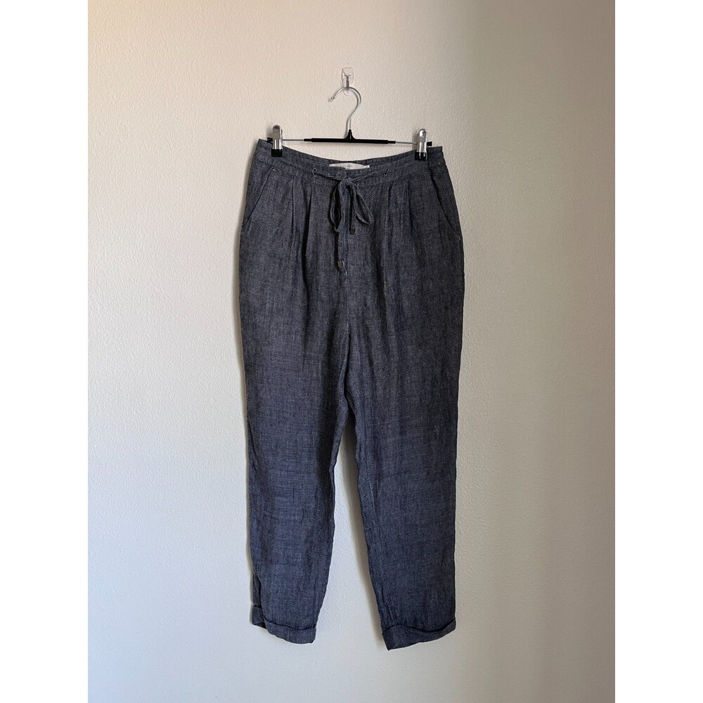 7115 by Szeki Women's Linen Cropped Drawstring Pant in R16 Blue Size XS